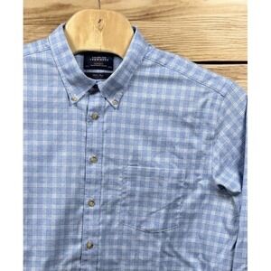 Charles Tyrwhitt Weekend Men 2XL Blue Plaid Lightweight Flannel Button Down